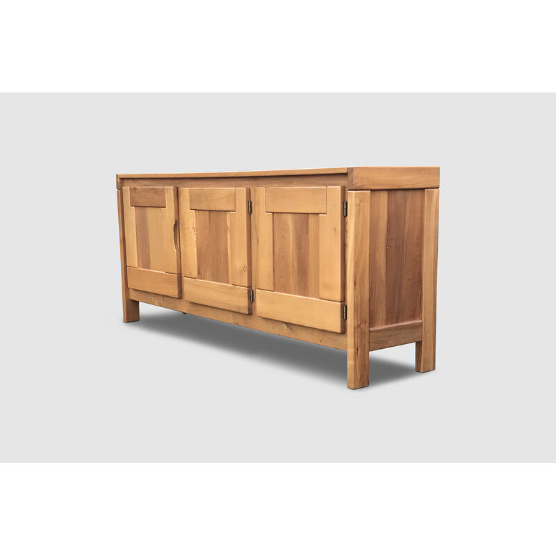 Vintage solid elmwood sideboard by Roland Haeusler for Maison Regain, 1970s