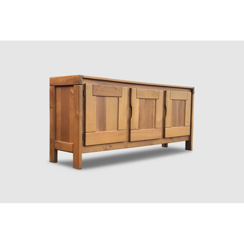 Vintage solid elmwood sideboard by Roland Haeusler for Maison Regain, 1970s