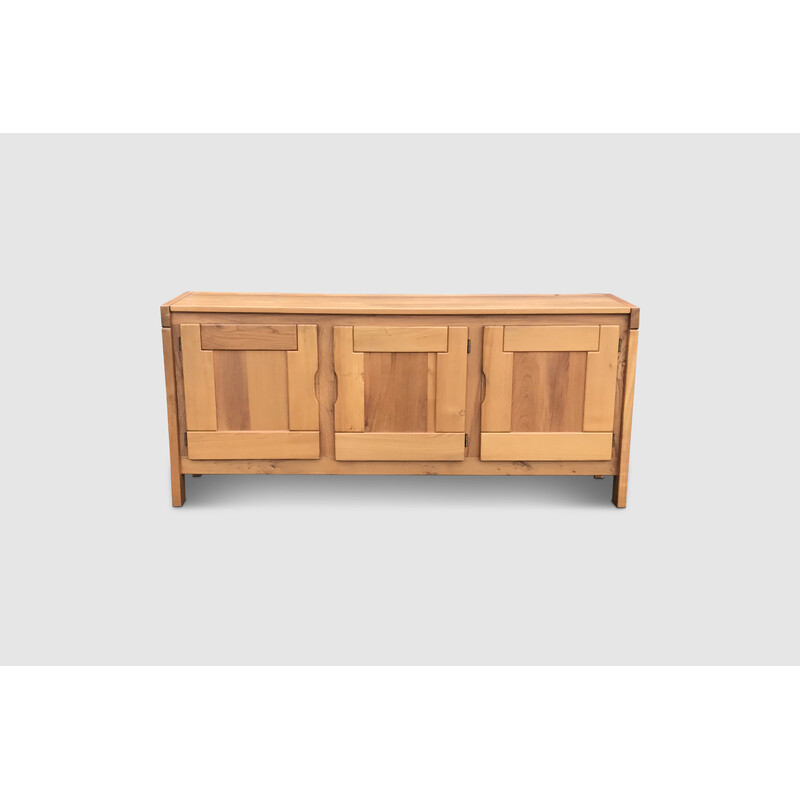 Vintage solid elmwood sideboard by Roland Haeusler for Maison Regain, 1970s