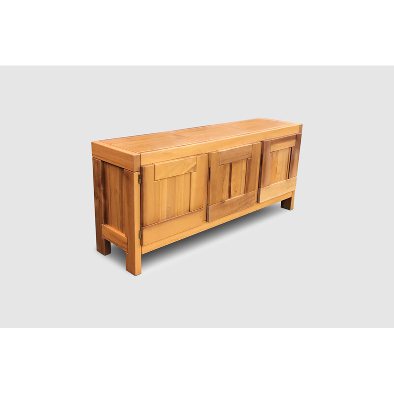 Vintage solid elmwood sideboard by Roland Haeusler for Maison Regain, 1970s