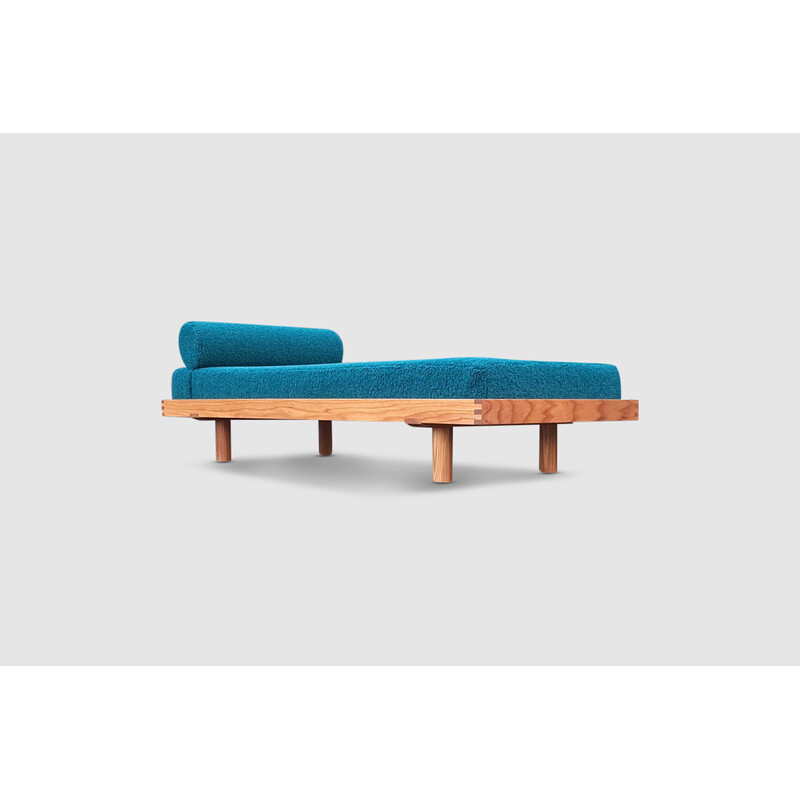 Vintage L01e elmwood and bouclé daybed by Pierre Chapo for Chapo S.A.