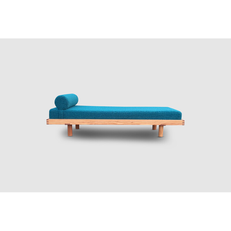 Vintage L01e elmwood and bouclé daybed by Pierre Chapo for Chapo S.A.