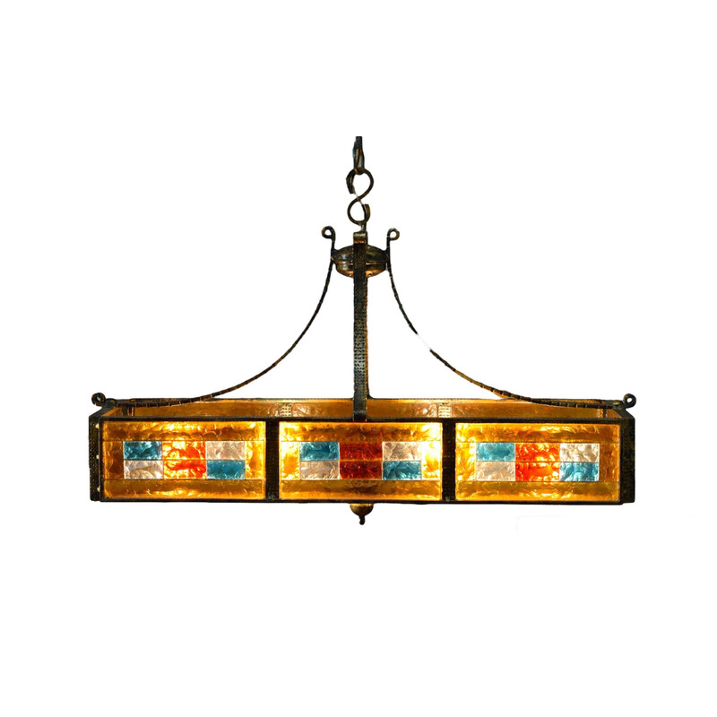 Mid century Italian Brutalist colors Murano glass chandelier by Longobard for Poliarte