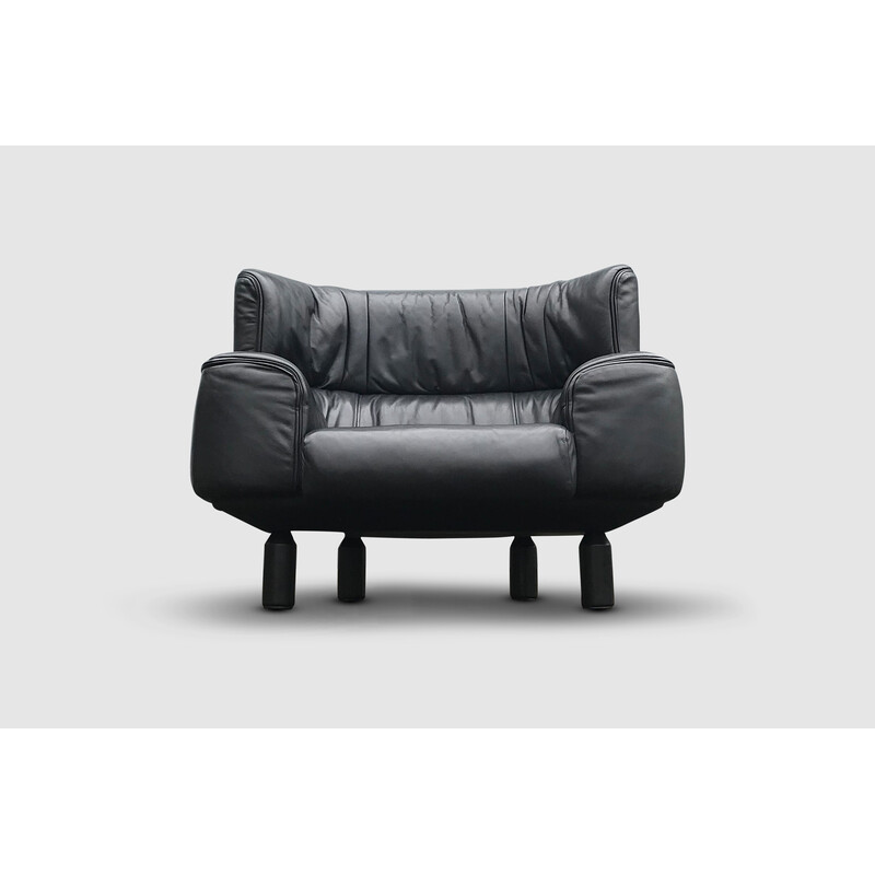 Vintage bull leather armchair by Gianfranco Frattini for Cassina, 1987