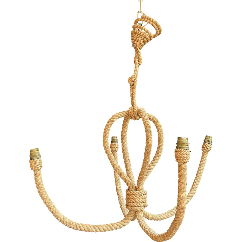 Vintage rope chandelier by Audoux Minet, 1950