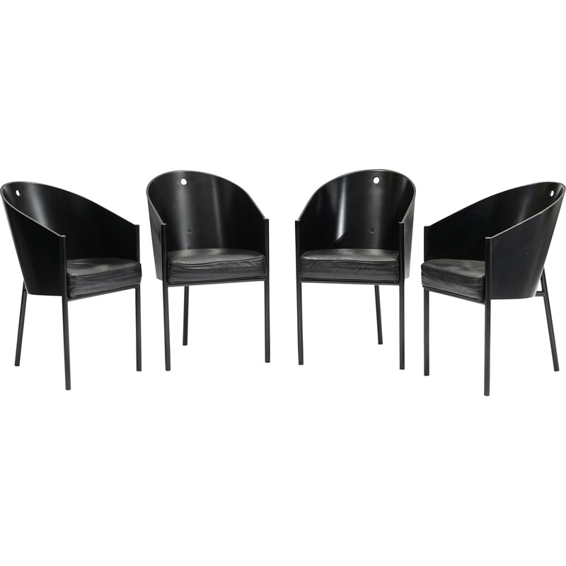 Satz von 4 schwarzen Costes-Esszimmerstühlen von Philippe Starck für Driade, 1980er Jahre