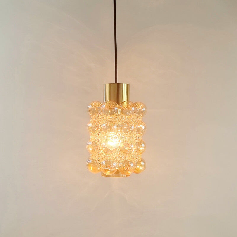 Mid-century amber bubble glass pendant lamp by Helena Tynell for Limburg, Germany 1960s