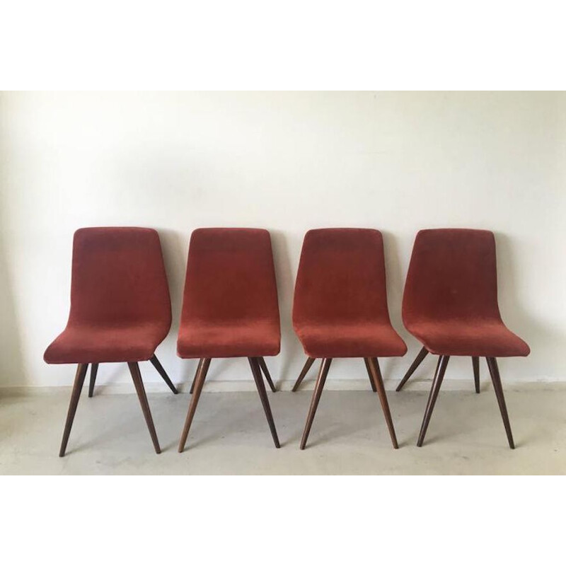 Chaises à repas vintage rouge - 1950