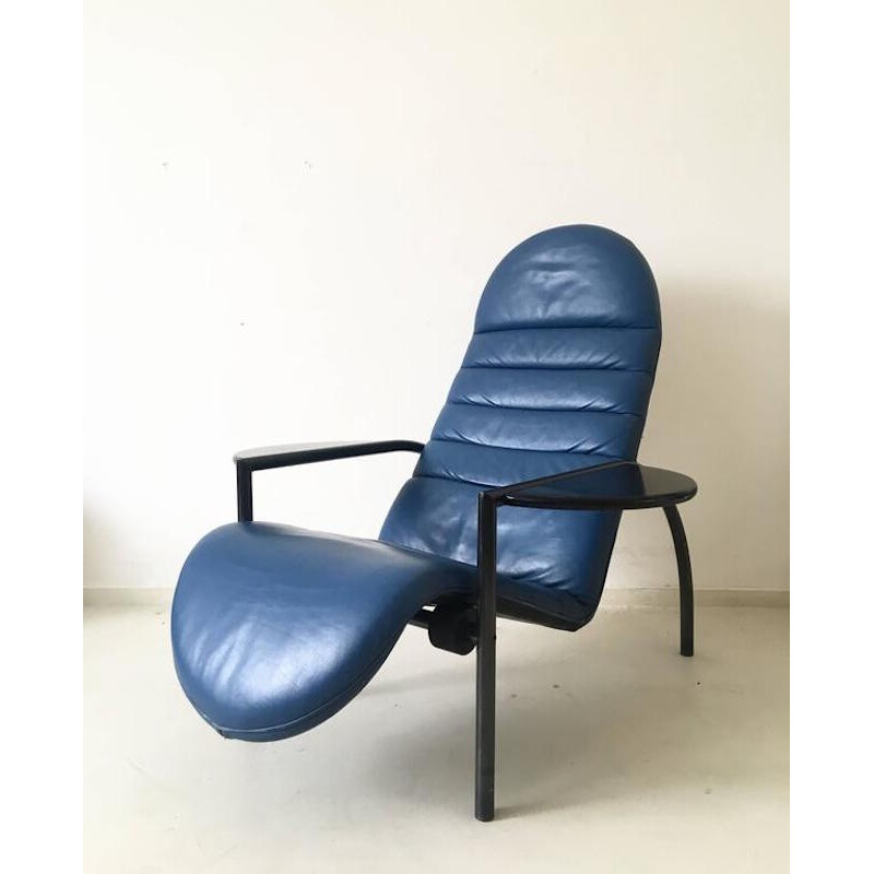 Blauwe fauteuil in leer en metaal en verstelbaar door Ammanati en Vitelli voor Moroso - 1980