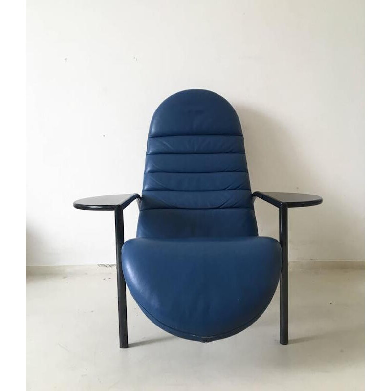 Poltrona blu in pelle e metallo regolabile di Ammanati e Vitelli per Moroso - 1980