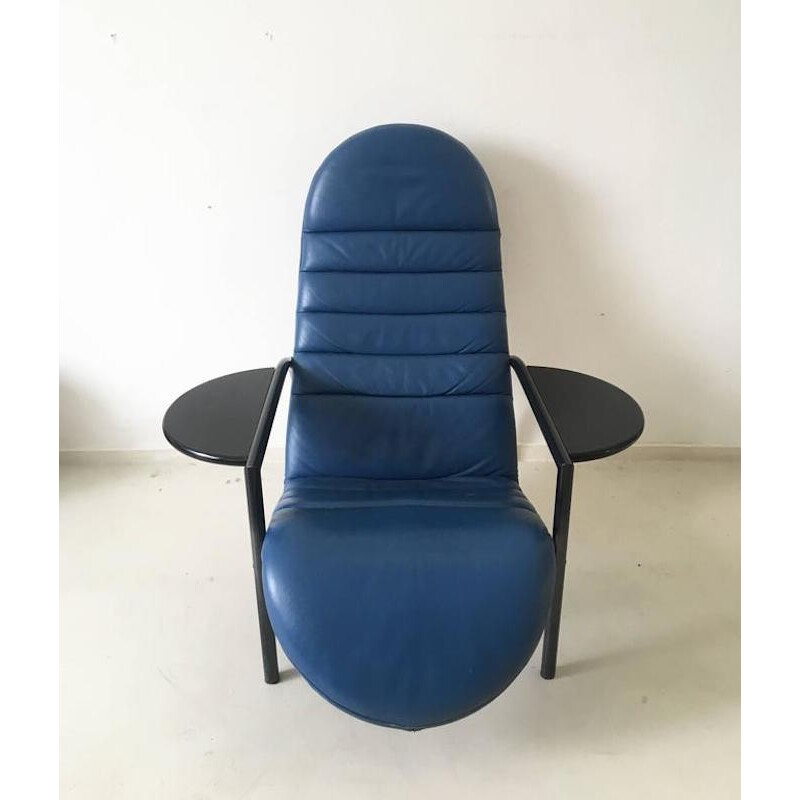 Blauer Sessel aus Leder und Metall und verstellbar von Ammanati und Vitelli für Moroso - 1980