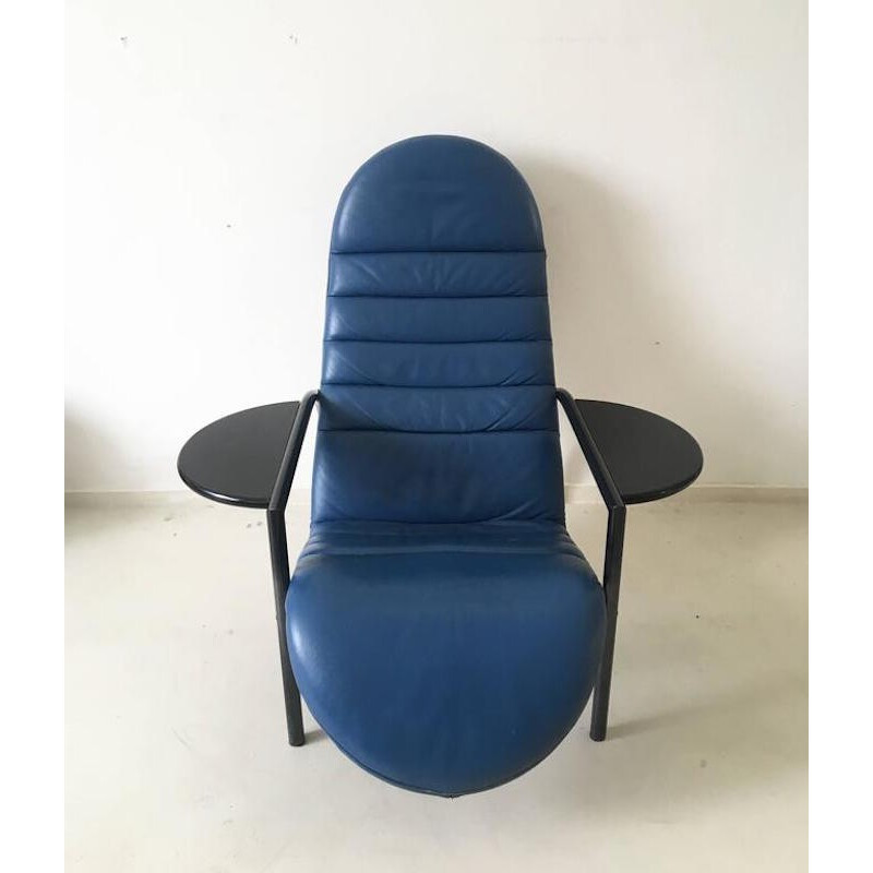 Sillón azul en cuero y metal y ajustable de Ammanati y Vitelli para Moroso - 1980