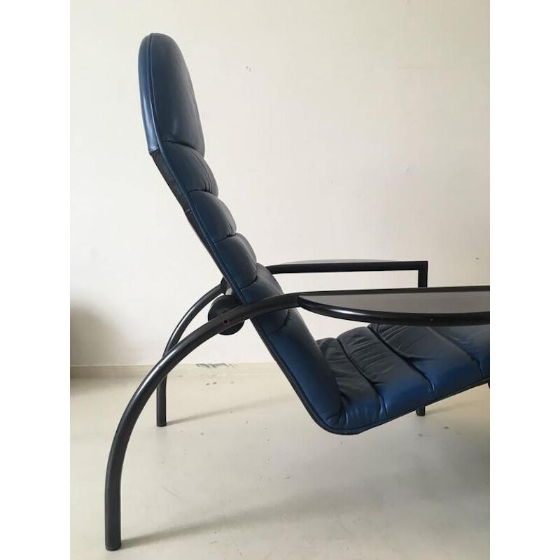 Blauer Sessel aus Leder und Metall und verstellbar von Ammanati und Vitelli für Moroso - 1980
