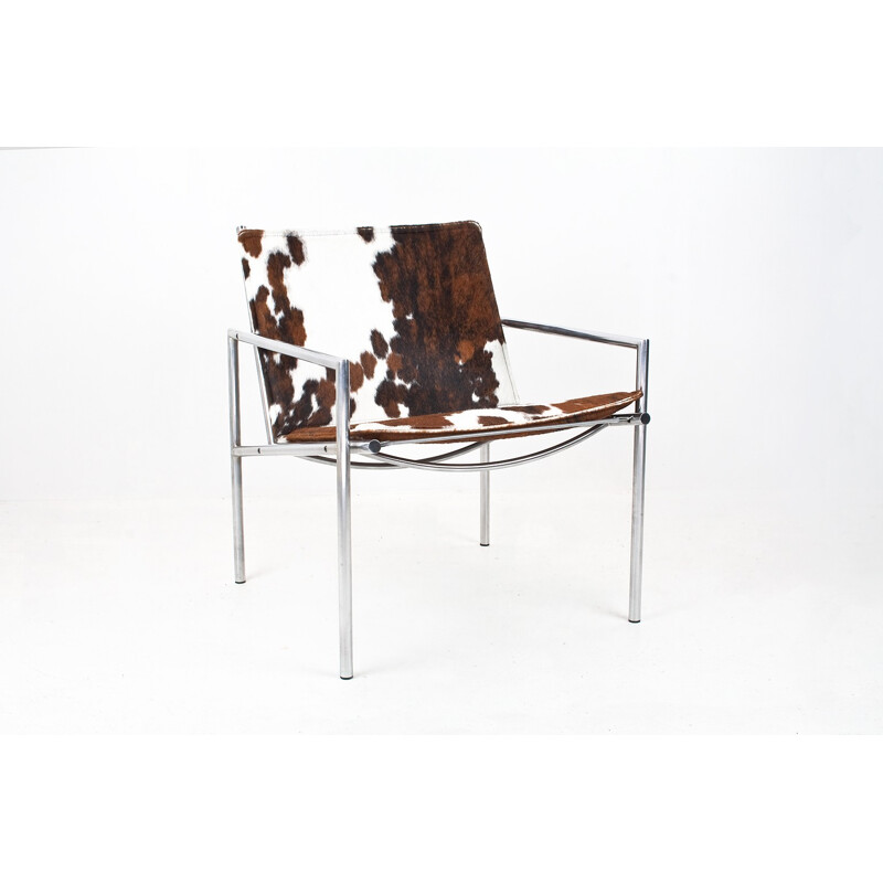 Brown easy chair in skin and chromium model SZ03 by Martin Visser for Spectrum - 1960s