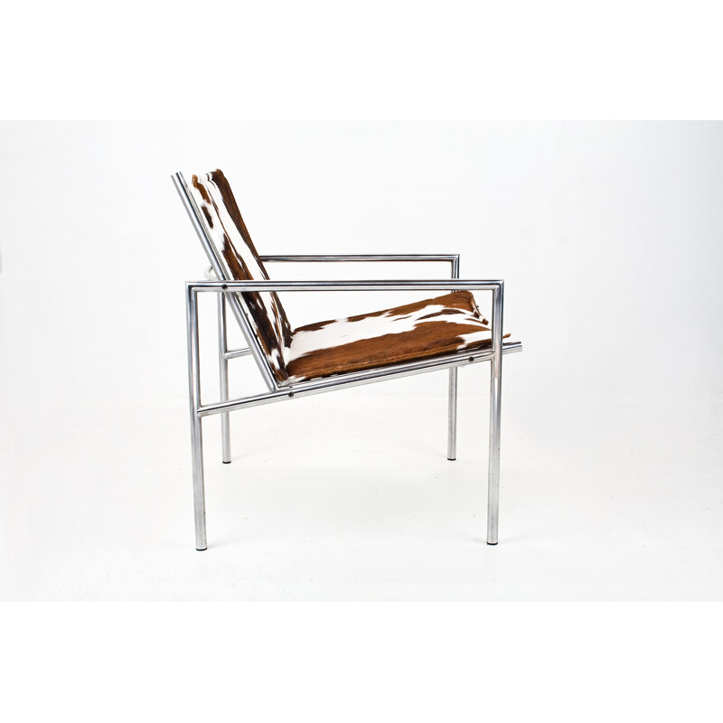 Brown easy chair in skin and chromium model SZ03 by Martin Visser for Spectrum - 1960s