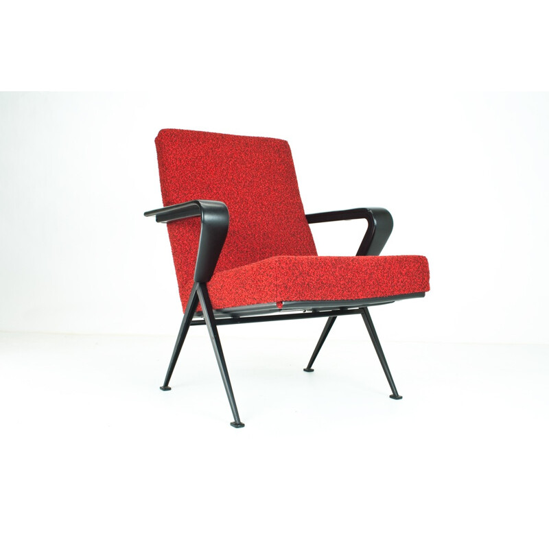 Fauteuil rouge en laine et en métal - 1960