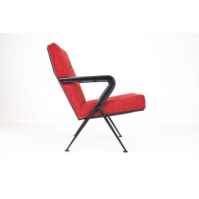 Red armchair in metal and wool by Friso Kramer - 1960s