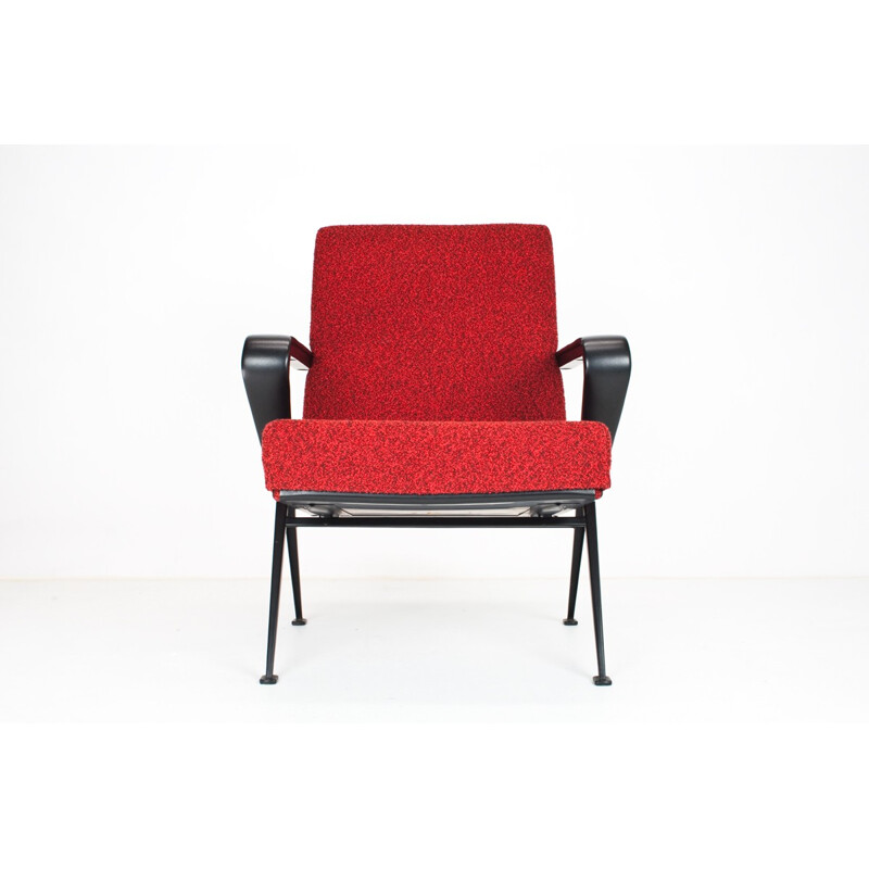 Red armchair in metal and wool by Friso Kramer - 1960s