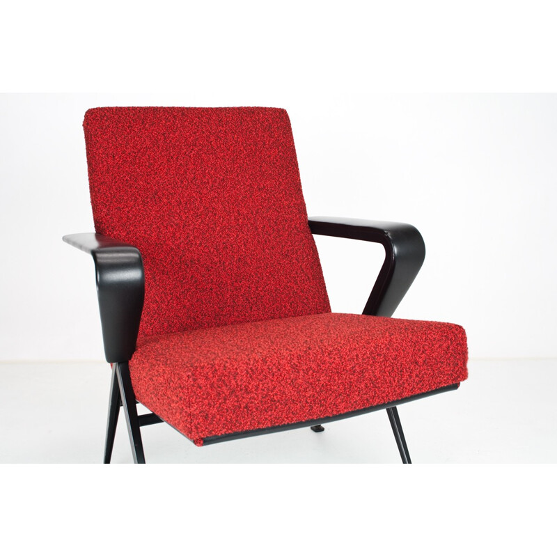 Red armchair in metal and wool by Friso Kramer - 1960s