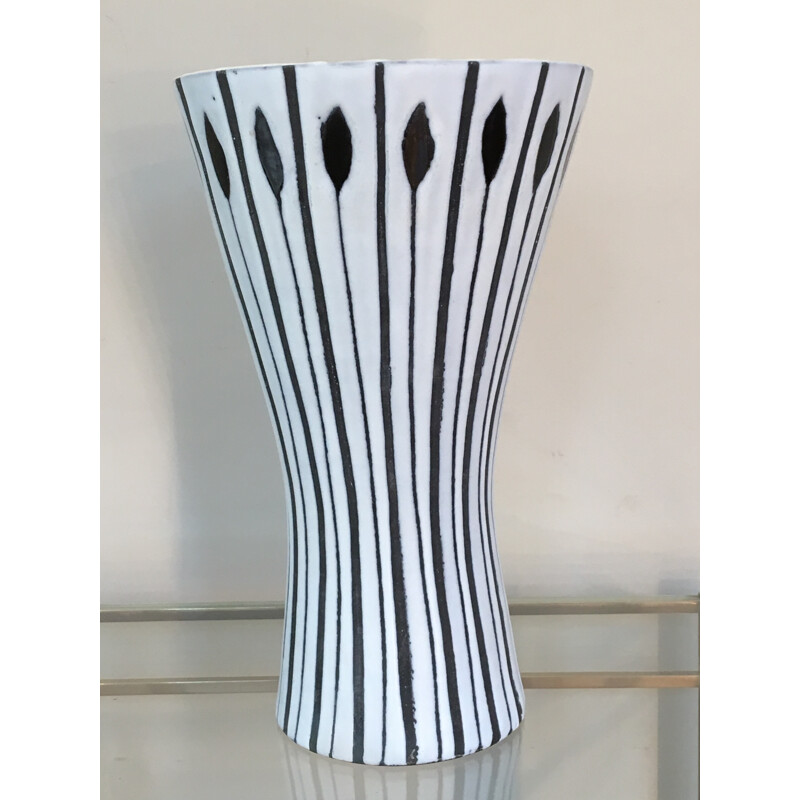 Big white vase in ceramics model Diabolo by Roger Capron - 1950s