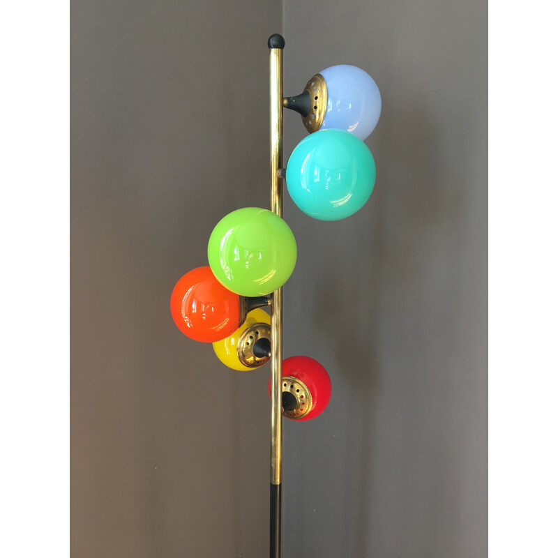 Multicoloured mid-century floor lamp in glass and brass produced by Stilnovo - 1960s