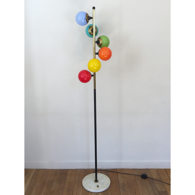 Multicoloured mid-century floor lamp in glass and brass produced by Stilnovo - 1960s
