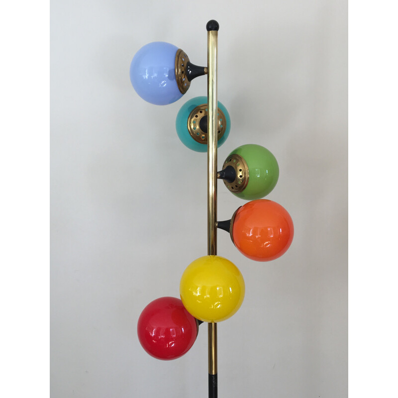 Multicoloured mid-century floor lamp in glass and brass produced by Stilnovo - 1960s