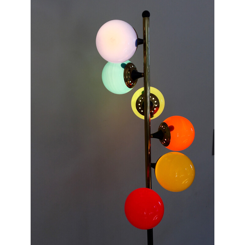 Multicoloured mid-century floor lamp in glass and brass produced by Stilnovo - 1960s