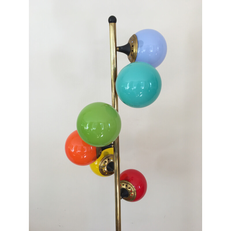 Multicoloured mid-century floor lamp in glass and brass produced by Stilnovo - 1960s