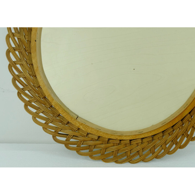 Round wall mirror in rattan - 1950s