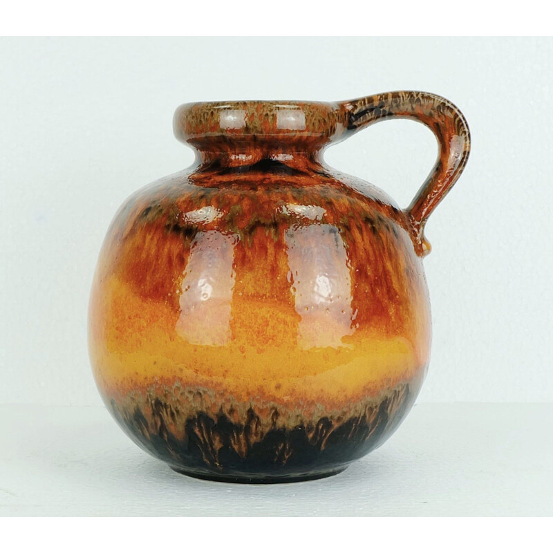 Vase vintage orange et marron produit par Scheurich - 1960