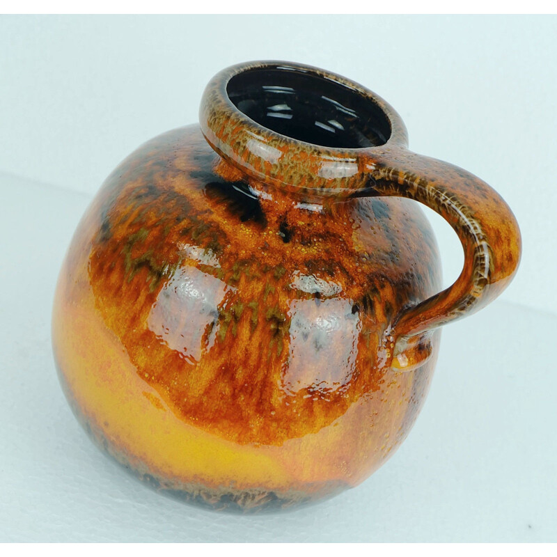 Vase vintage orange et marron produit par Scheurich - 1960