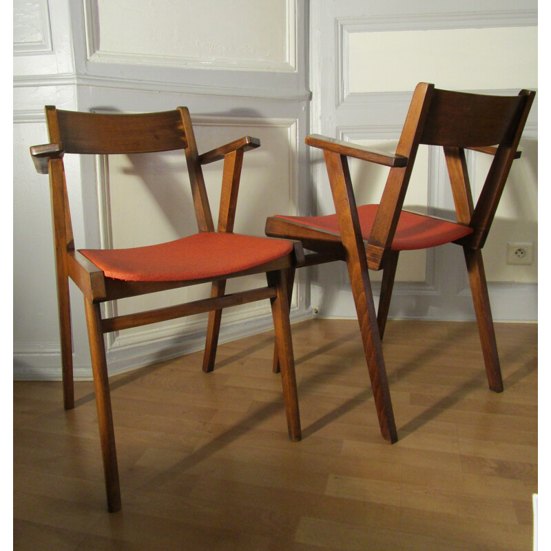 Pair of bridge chairs with slanted legs  - 1950s