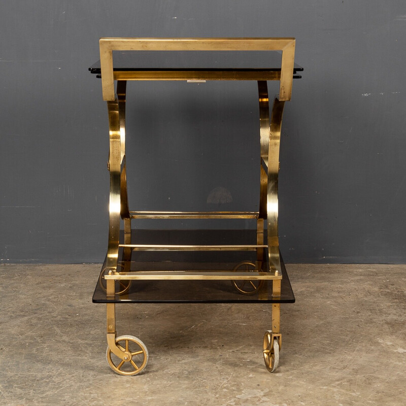 Vintage French three tier brass and glass bar trolley by Maison Bagues