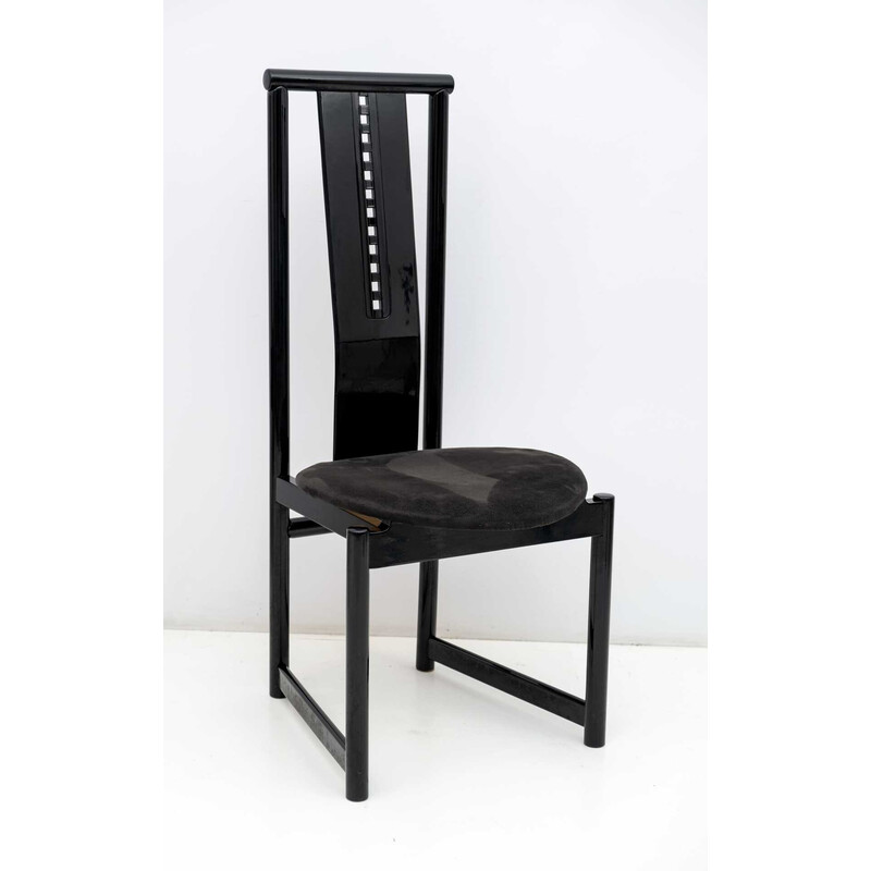 Satz von 4 schwarz lackierten Stühlen mit hoher Rückenlehne im Vintage-Stil, 1979
