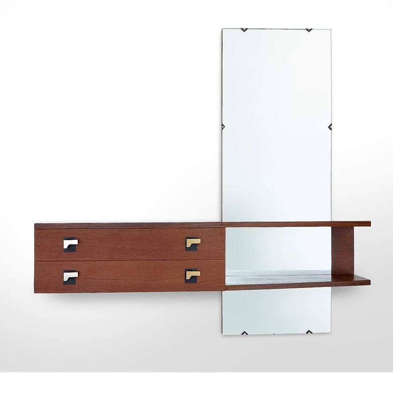 Vintage console with drawers and mirror, 1950s