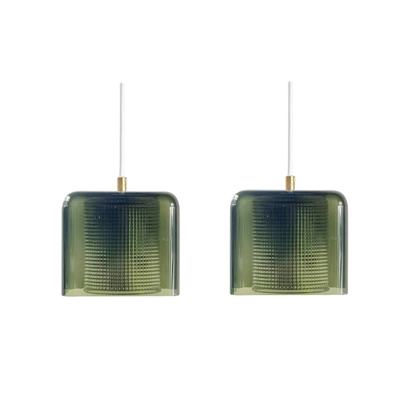 Pair of Scandinavian vintage glass pendant lamps by Carl Fagerlund for Orrefors, 1960s