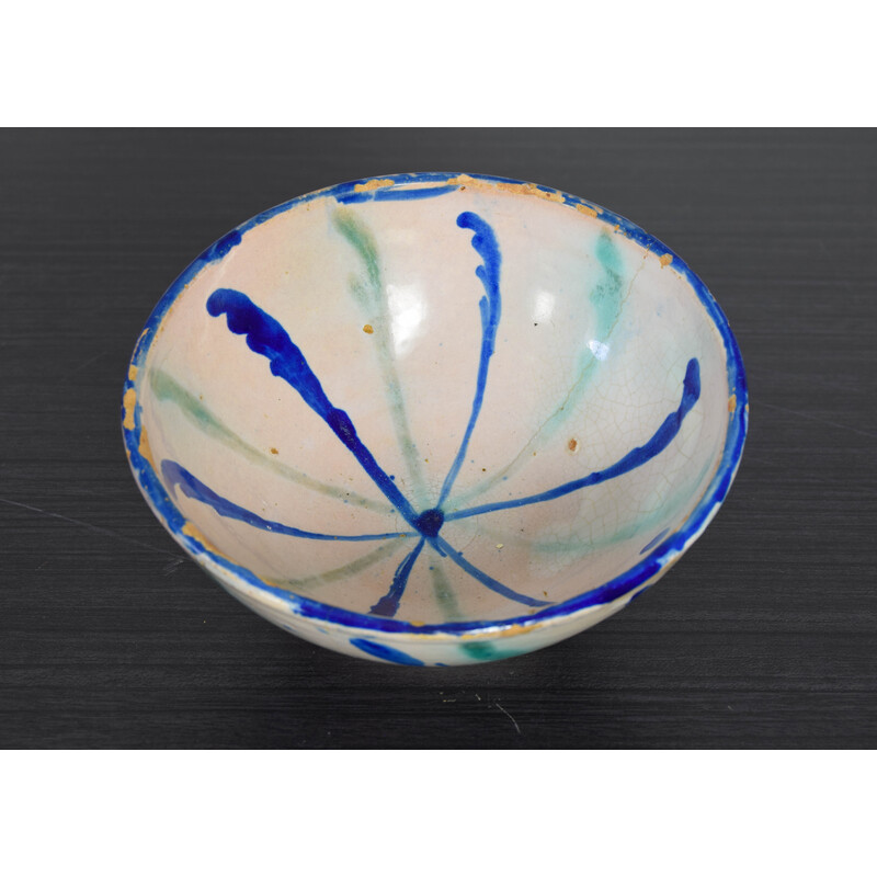 Vintage glazed terracotta Lebrillo bowl from Fajalauza, Spain