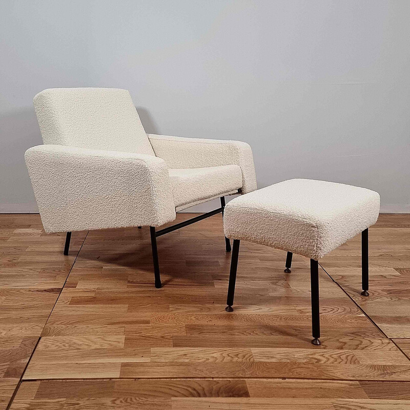 Vintage G10 armchair and Troika ottoman by Pierre Guariche and Paul Geoffroy for Airborne, 1955