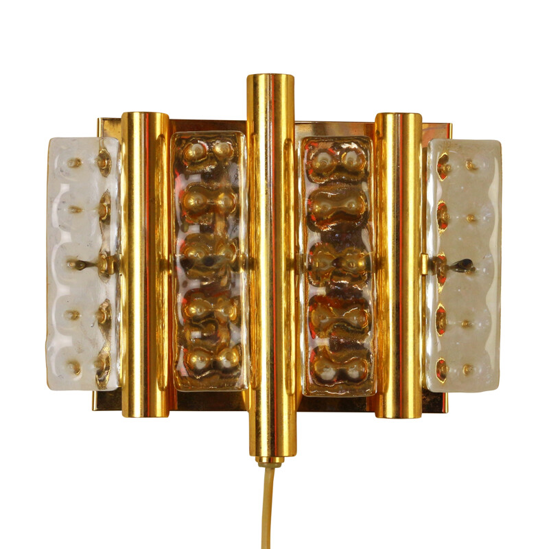 Messing and glass wall light by Hans Agne Jakobsson for Orrefors Glasverk - 1970s