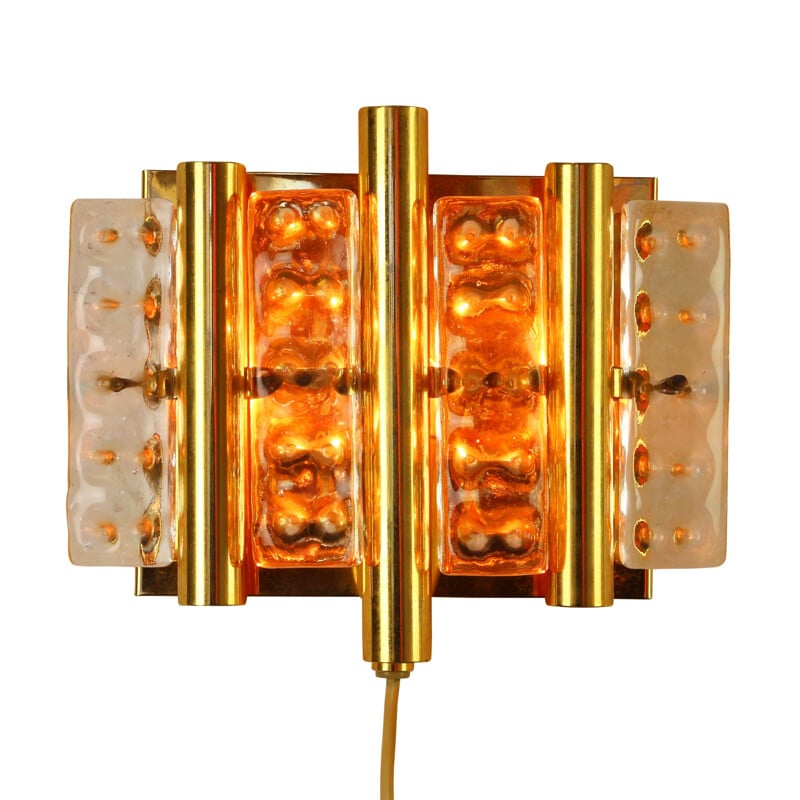 Messing and glass wall light by Hans Agne Jakobsson for Orrefors Glasverk - 1970s