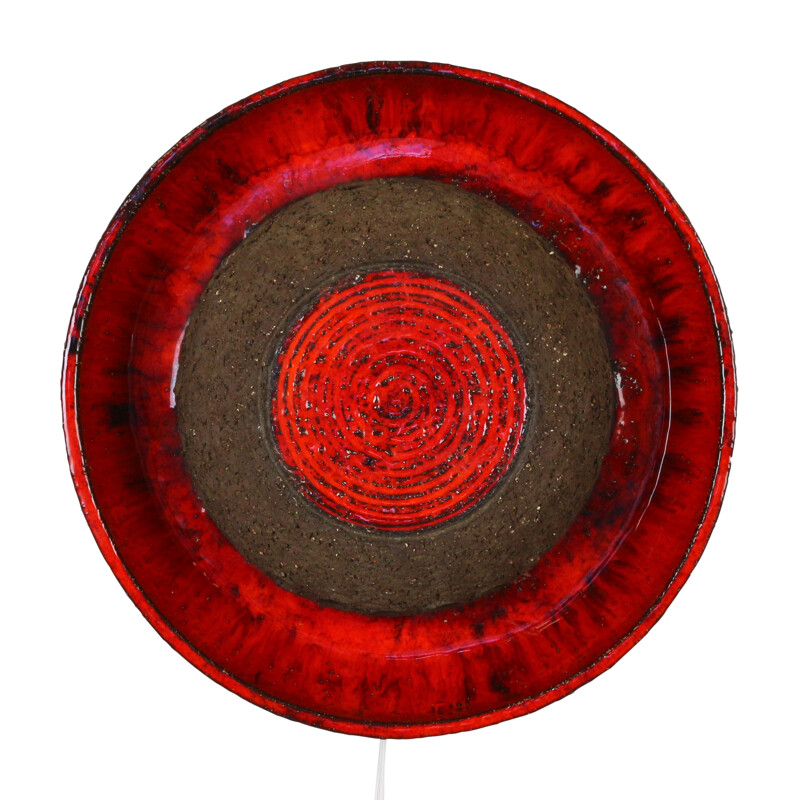 Applique circulaire en céramique de couleur rouge - 1960