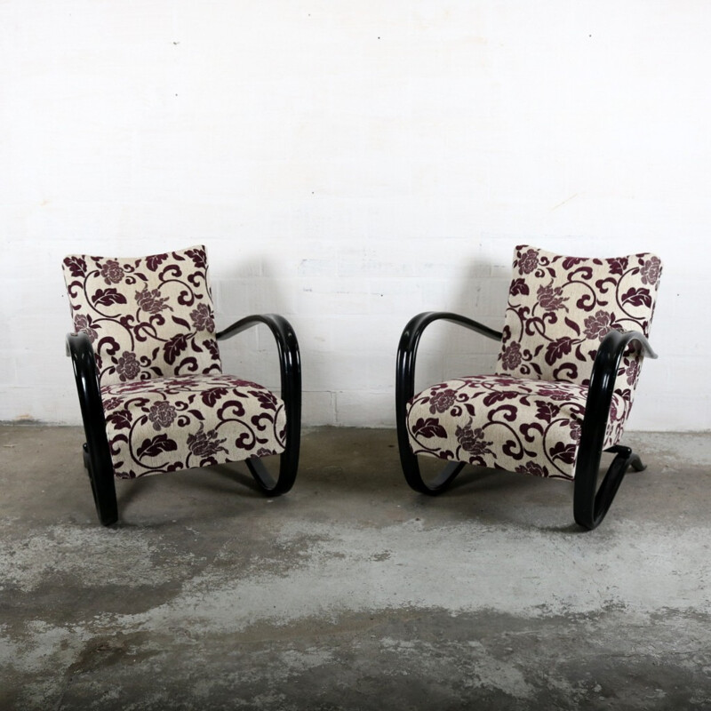 Pair of purple easy chairs by Jindrich Halabala - 1940s