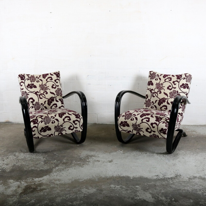 Paire de fauteuils violets en bois de Jindrich Halabala - 1940