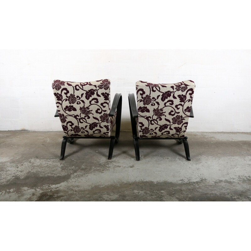 Pair of purple easy chairs by Jindrich Halabala - 1940s