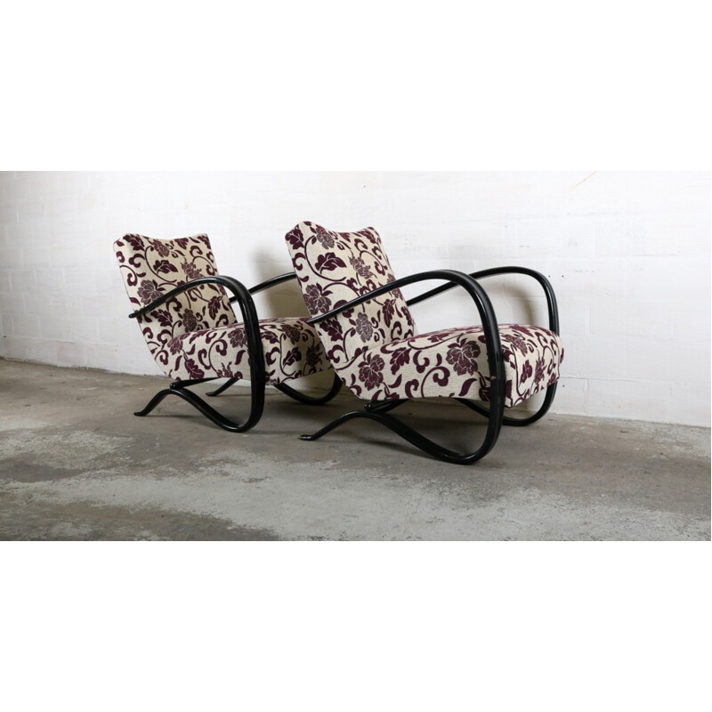 Paire de fauteuils violets en bois de Jindrich Halabala - 1940