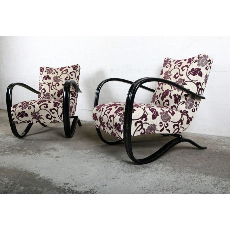 Pair of purple easy chairs by Jindrich Halabala - 1940s