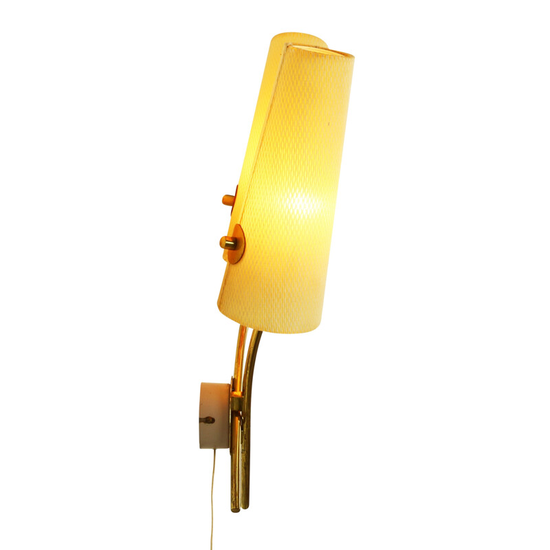 Yellow glass dual light wall lamp - 1960s