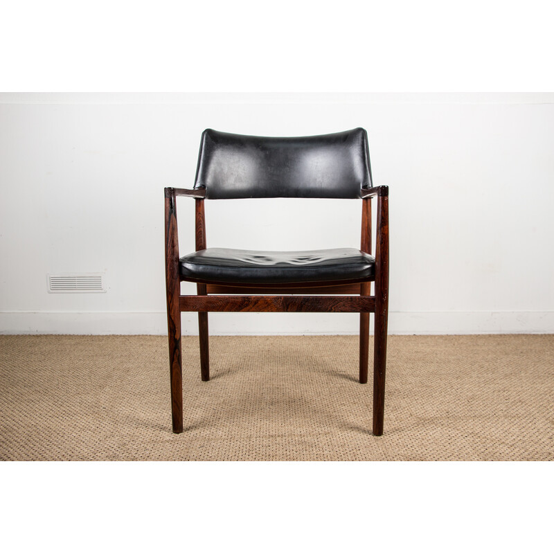 Vintage Danish armchair in rosewood and leather by Erik Worts for Soro Stolefabrik