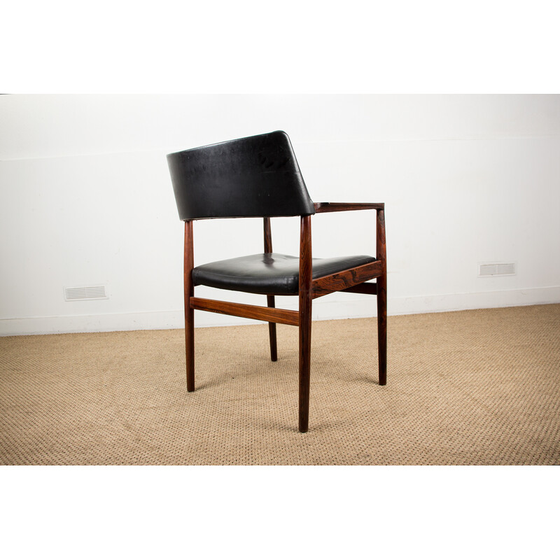 Vintage Danish armchair in rosewood and leather by Erik Worts for Soro Stolefabrik